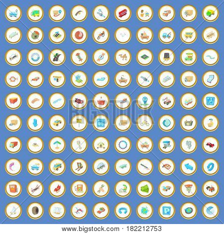 100 autoservice icons circle set on blue background cartoon style vector illustration