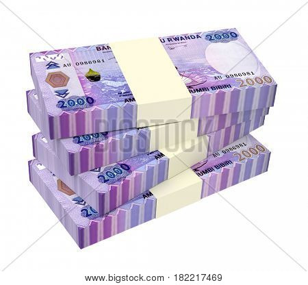 Rwandan francs bills isolated on white background. 3D illustration.