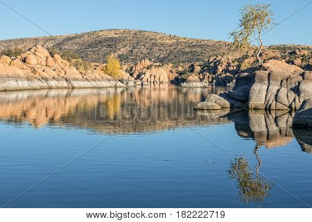 a scenic fall reflection at Watson Lake Prescott Arizona