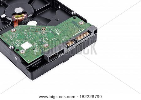 internal harddisk drive is the data storage for the digital data computer (close up) on white background  harddisk technology isolated