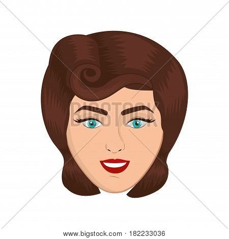 colorful realistic face woman with pin up swirl hairstyle vector illustration