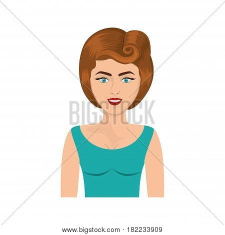 colorful realistic half body woman with blouse and eighties hairstyle vector illustration