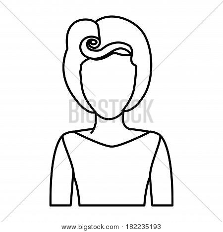 silhouette drawing of faceless half body woman with eighties hairstyle vector illustration