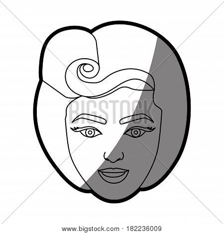silhouette shading of face woman with eighties hairstyle vector illustration