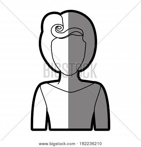 silhouette shading of faceless half body woman with eighties hairstyle vector illustration