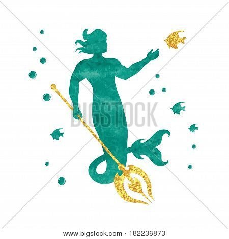 Merman silhouette. Vector illustration of male mermaid.