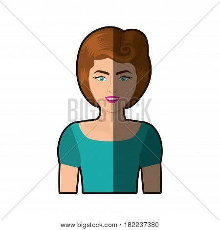 colorful shading realistic half body woman with eighties hairstyle vector illustration
