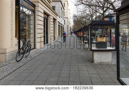 BERLIN - DECEMBER 08 2016: Advertisement on the famous shopping street of West Berlin - Kurfuerstendamm.