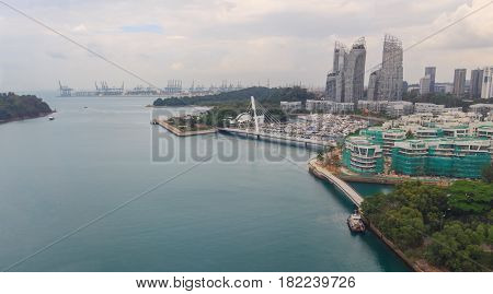 Singapore cargo terminal port arial view from cabel car at Singapore
