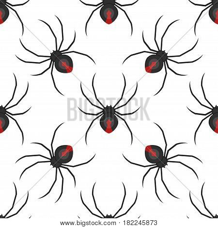Vector flat style seamless pattern with dangerous black widow spider.