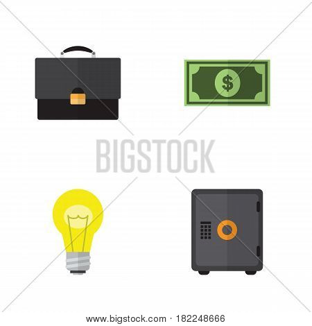 Flat Incoming Set Of Greenback, Bubl, Portfolio And Other Vector Objects. Also Includes Money, Greenback, Bank Elements.