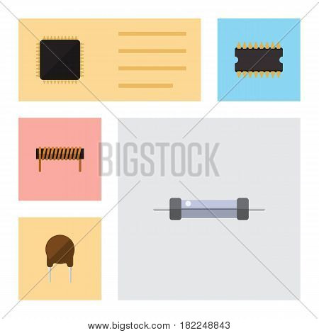 Flat Electronics Set Of Bobbin, Resistor, Cpu And Other Vector Objects. Also Includes Triode, Processor, Cpu Elements.
