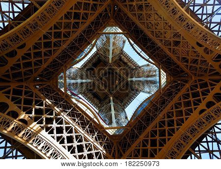 View on Eiffel Tower in Paris from below, France