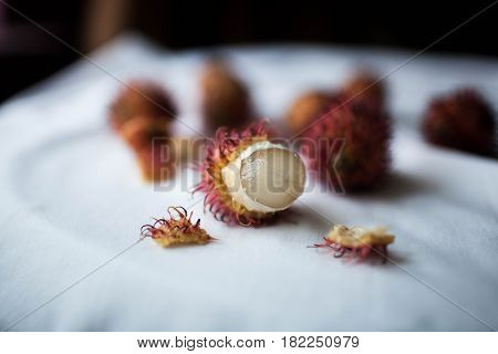 rambutan sweet delicious fruit isolated. Like a hedgehog
