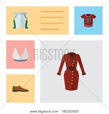 Flat Dress Set Of Brasserie, Clothes, Male Footware And Other Vector Objects. Also Includes Clothes, Shorts, Breast Elements.
