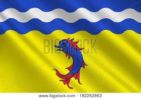 Flag of Isere is a department in the Auvergne-Rhone-Alpes region in the east of France. 3d illustration