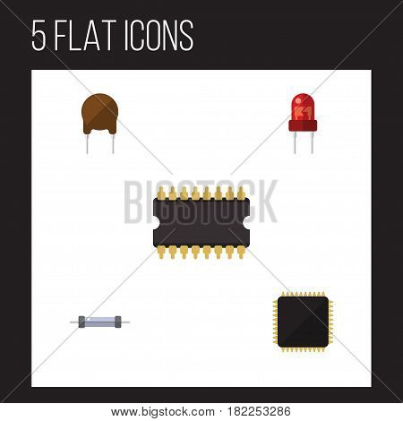 Flat Electronics Set Of Recipient, Triode, Resistor And Other Vector Objects. Also Includes Motherboard, Triode, Recipient Elements.