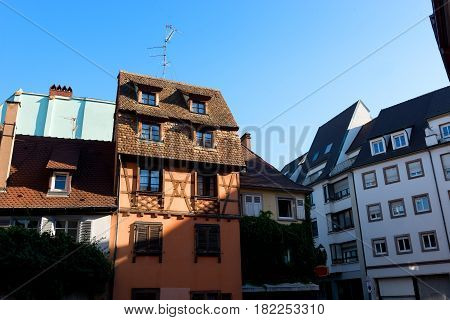 Neat Houses of Strasbourg and blue sky, France