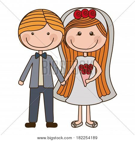 colorful caricature couple in wedding suit with blond hair vector illustration