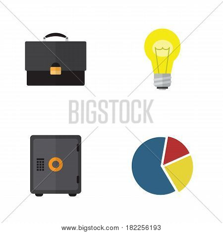 Flat Exchequer Set Of Graph, Bubl, Strongbox And Other Vector Objects. Also Includes Briefcase, Pie, Diplomat Elements.