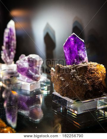 various stones and minerals at the exhibition