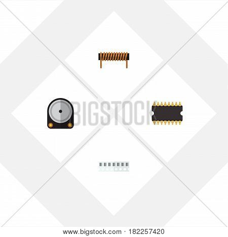 Flat Electronics Set Of Bobbin, Microprocessor, Hdd And Other Vector Objects. Also Includes Hard, Central, Processor Elements.