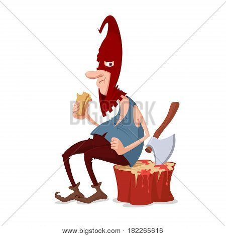 Illustration of a executioner eating sandwich. Lunch break