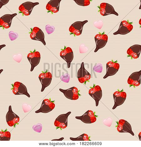 Very high quality original trendy vector seamless pattern with a strawberry in chocolate