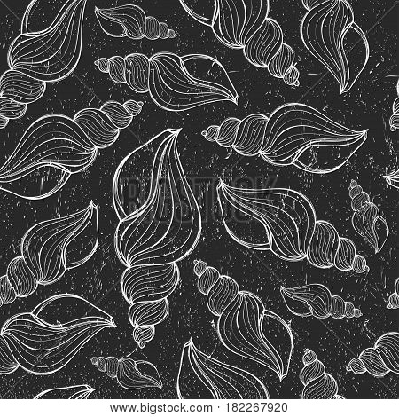 Chalk style vector illustrations - seamless pattern of seashell. Perfect for invitations, greeting cards, posters, prints, banners, flyers etc