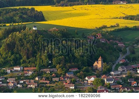 Aerial view of a village Vysker in the Czech Paradise area. Czech Republic