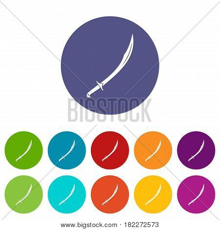 Cutlass icons set in circle isolated flat vector illustration