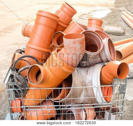 PVC sewer pipe joint plastic pipework orange