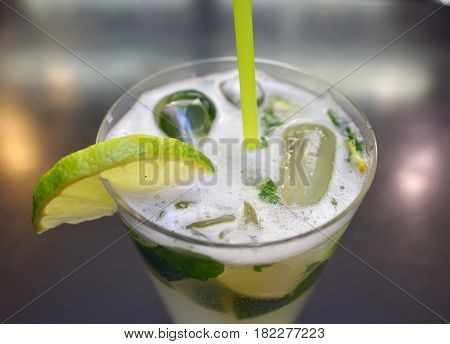 glass of cocktail on bar
