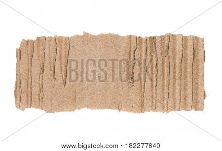 Piece of corrugated cardboard torn, isolated on white background. Cardboard texture ragged edge.