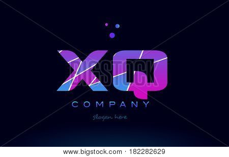 Xq X Q  Colored Blue Pink Purple Alphabet Letter Logo Icon Vector