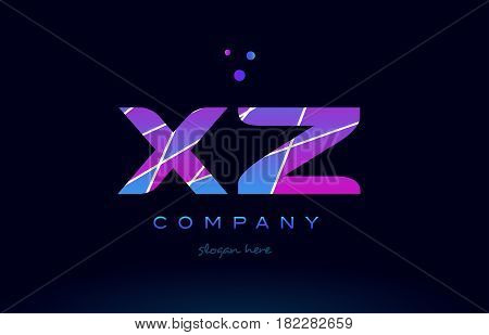 Xz X Z  Colored Blue Pink Purple Alphabet Letter Logo Icon Vector