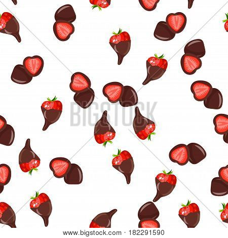Very high quality original trendy vector seamless pattern with a strawberry in chocolate