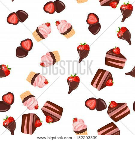 Very high quality original trendy vector seamless pattern with a strawberry in chocolate