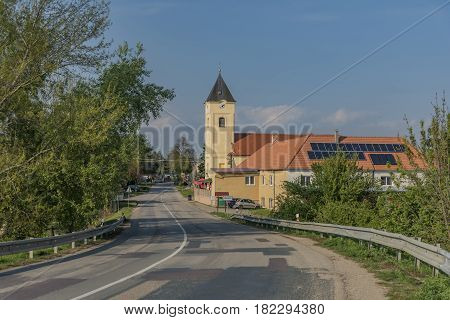 Strachotin village in spring sunny day in Palava area