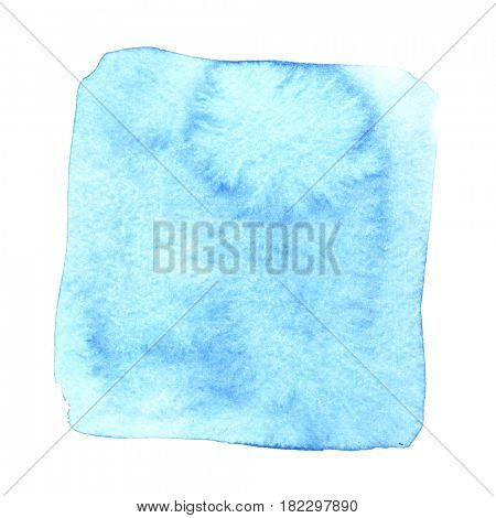 Blue wry watercolor square with stains. Abstract element for your design