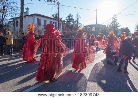 OPICINATRIESTE ITALY - FEBRUARY 25: Unidentified participants in parade of the Carnival. Kraski Pust o Carnevale Carsico. The Carnival Carsico Kraski on February 25 2017