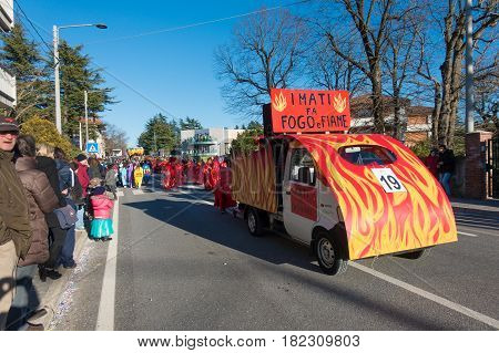 OPICINATRIESTE ITALY - FEBRUARY 25: Unidentified participants in parade of the Carnival. Kraski Pust o Carnevale Carsico. The Carnival Carsico Kraski on February 25 2017