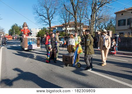 OPICINATRIESTE ITALY - FEBRUARY 25: Unidentified participants in parade of the Carnival. Kraski Pust o Carnevale Carsico. The Carnival Carsico Kraski on February 25 2017
