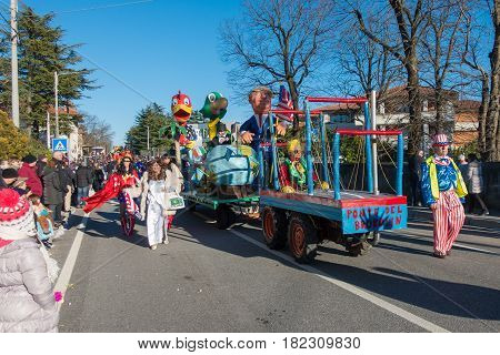 OPICINATRIESTE ITALY - FEBRUARY 25: Unidentified participants in parade of the Carnival. Kraski Pust o Carnevale Carsico. The Carnival Carsico Kraski on February 25 2017
