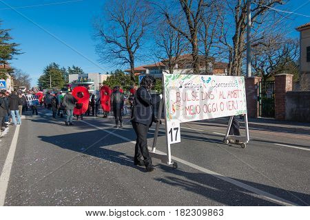 OPICINATRIESTE ITALY - FEBRUARY 25: Unidentified participants in parade of the Carnival. Kraski Pust o Carnevale Carsico. The Carnival Carsico Kraski on February 25 2017