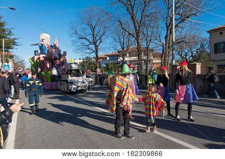 OPICINATRIESTE ITALY - FEBRUARY 25: Unidentified participants in parade of the Carnival. Kraski Pust o Carnevale Carsico. The Carnival Carsico Kraski on February 25 2017