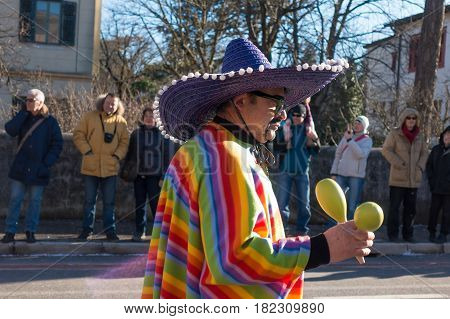 OPICINATRIESTE ITALY - FEBRUARY 25: Unidentified participants in parade of the Carnival. Kraski Pust o Carnevale Carsico. The Carnival Carsico Kraski on February 25 2017