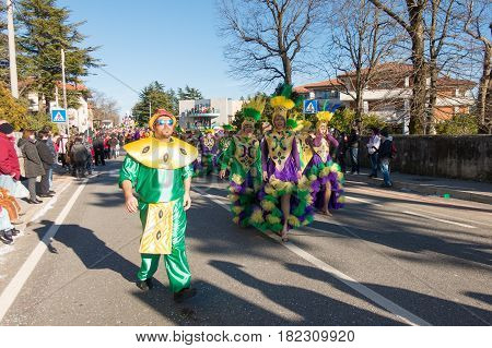 OPICINATRIESTE ITALY - FEBRUARY 25: Unidentified participants in parade of the Carnival. Kraski Pust o Carnevale Carsico. The Carnival Carsico Kraski on February 25 2017
