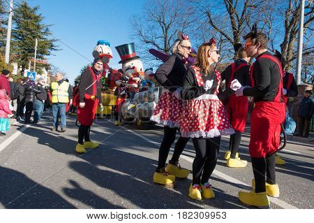 OPICINATRIESTE ITALY - FEBRUARY 25: Unidentified participants in parade of the Carnival. Kraski Pust o Carnevale Carsico. The Carnival Carsico Kraski on February 25 2017