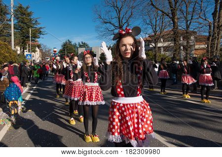 OPICINATRIESTE ITALY - FEBRUARY 25: Unidentified participants in parade of the Carnival. Kraski Pust o Carnevale Carsico. The Carnival Carsico Kraski on February 25 2017